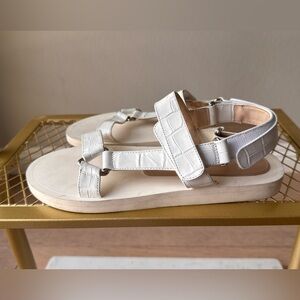 Stuart Weitzman White Croc-Embossed Leather Sport Sandals
